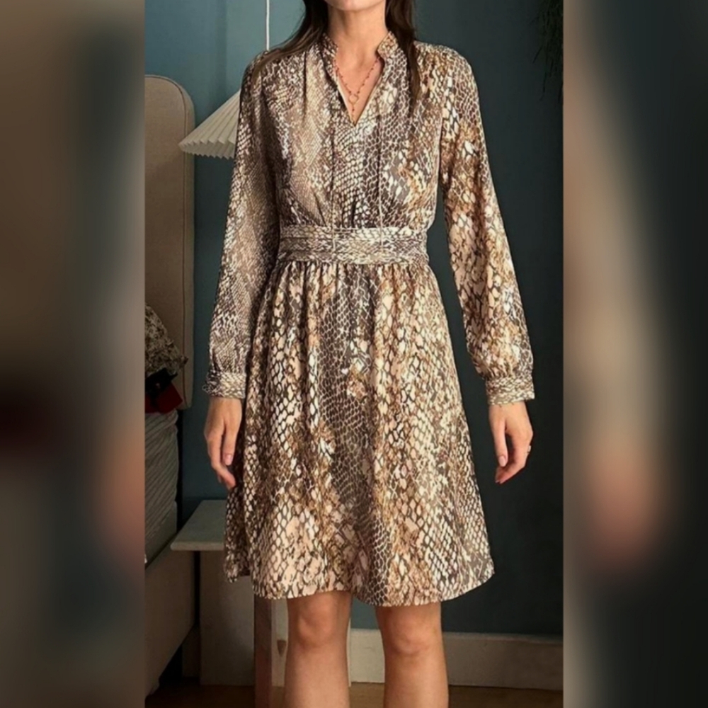 H&M Snake Print Midi Dress - Brown and Cream